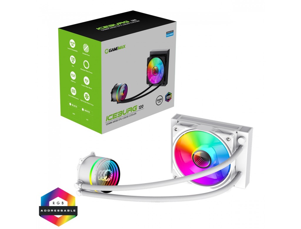 GameMax Iceburg Water Liquid Cooler 120mm White AIO ARGB