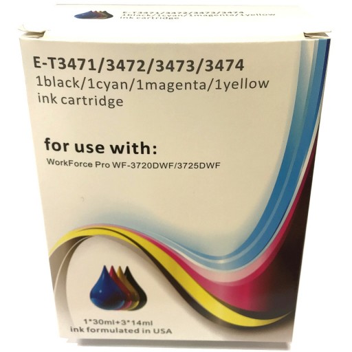 Epson E-3471-3474 - 4 Cartridge Compatible Ink Set for WorkForce WF-3720DWF, 3725DWF (34XL Golf Ball) -E-T3475