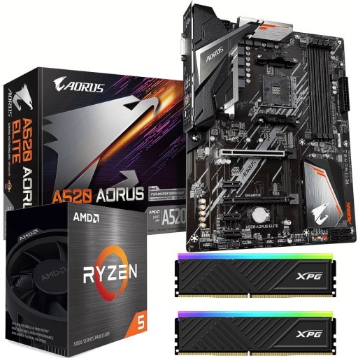 AMD Ryzen Upgrade Bundle: Ryzen 5 5500 Six Core CPU, Gigabyte A520 Aorus Elite ATX Motherboard & Adata Spectrix RGB DDR4 16GB 3600MHz (2x8GB)