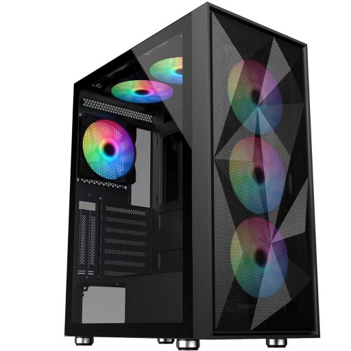 CiT Phantom XL Black E-ATX Gaming Case with Crinkled Metal Mesh Front Tinted Tempered Glass Side 6 x Inner-Ring ARGB Fans 6-Port Hub