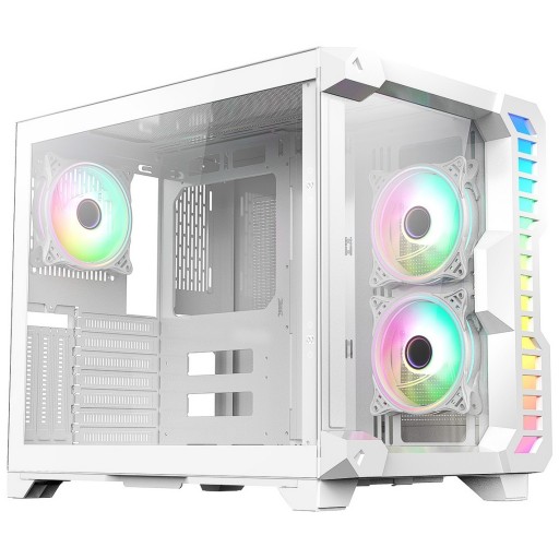 CiT Pro Android X Gaming Cube White PC Case with 3x ARGB Fans, Tempered Glass Front & Side