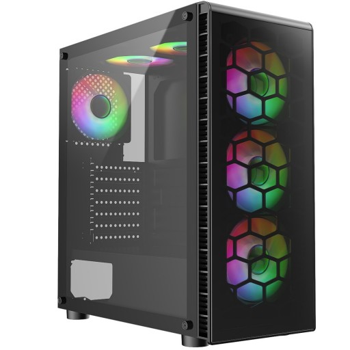 CiT Raider Black Mid Tower PC Gaming Case with 6 x RGB Infinity Fans, Tempered Glass Front & Side (2024 Model)