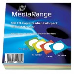 MediaRange MRBOX67 Paper CD/DVD Sleeves in 4 COLOURS with Window and Flap - 100 RETAIL PACK