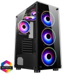 CiT Mirage F6 Black Mid Tower Tempered Glass PC Gaming Case with 6 x 120mm RGB Fans