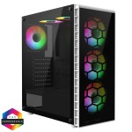 CiT Raider White Mid Tower PC Gaming Case with 6 x RGB Infinity Fans, Tempered Glass Front & Side (2024 Model)