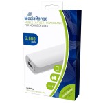 MediaRange MR745 Portable Mobile Charger - Powerbank, 5V 1A, 2600 mAh in White & Grey