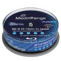 MR504 MediaRange 4x Blu-ray Full Face Printable BD-R 25GB Disc in 25 TUB - BluRay - Digitalpromo