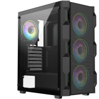 CiT Neo Black ATX Gaming Case with Mesh Front and Tempered Glass Side 6-Port PWM Hub and 4 x CiT Tornado Dual-Ring Infinity Fans