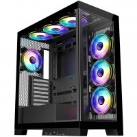 CiT Pro Diamond XR Black Mid-Tower Gaming Case with 4mm Tempered Glass Panels and 7 x CiT Celsius Dual-Ring Infinity Fans