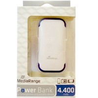 MediaRange MR741 Portable Battery Power Bank, 5v to 5.5V 1A, 4400 mAh, White & Blue